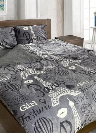Комплект постельного белья микрофибра+бязь тет-@-тет париж серый (полуторный размер)