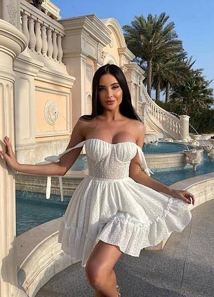 Сукня біла на бретелях та завʼязках з прошви міні lior ivina boutique el milas