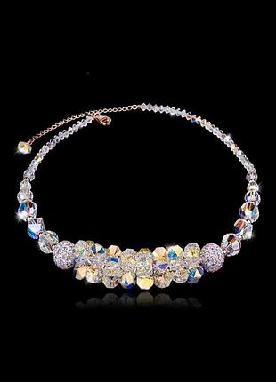 Кольє зі скляних намистин, жіноче вечірнє сяюче намисто, чокер на шию, намисто з бусин, прикраса на шию, для нареченої, для випускниці, для фотосесії