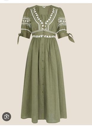 Макси платье цветы вышиванка лен