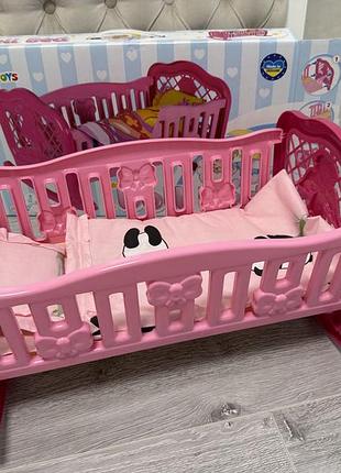 Нове 30 см ліжечко+ постіль для ляльки пупса кукли колиска рожеве