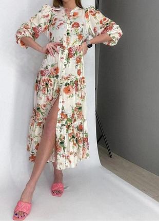 Платье миди в цветочный принт zara
