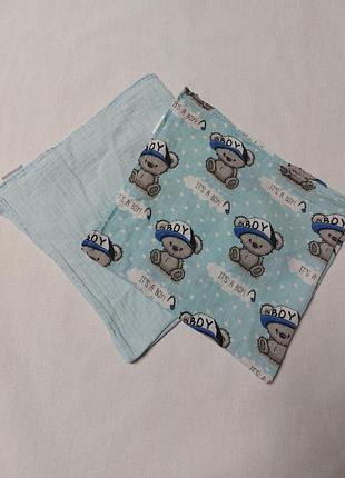 Комплект муслиновые пеленки 2шт для мальчика размер 70*70