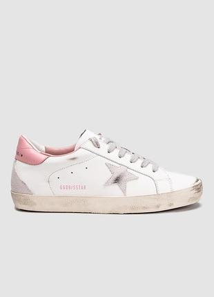 Кеди жіночі golden goose super-star with gray suede star and pink leather heel tab