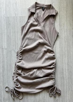 Коричневе шоколадне плаття поло із зав’язками