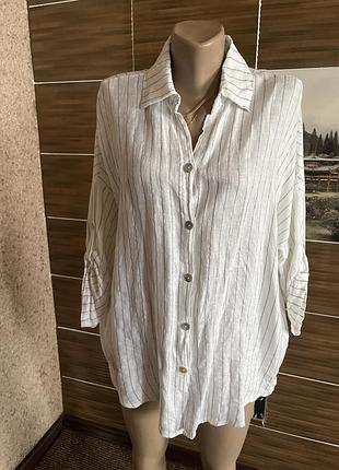 Льняная оверсайз рубашка в полоску из люрекса италия