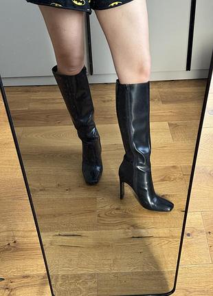Чоботи осінні чорні на підборах zara, 37 розмір