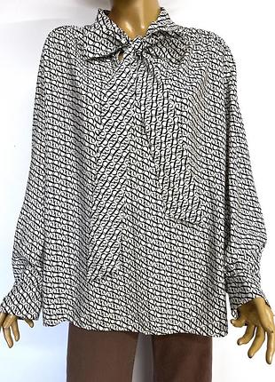 C&a натуральна повсякденна офісна оверсайз сорочка блуза в принт з бантом великий розмір батал 50 52 xl xxl