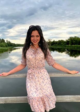Пудрова шифонова літня сукня xs-s