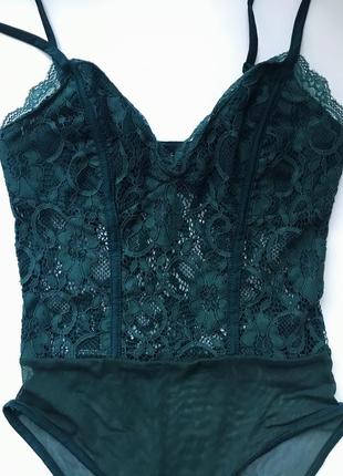 Смарагдове мереживне сітчасте боді new look