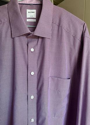 Бавовняна брендова смугаста топова базова фіолетова бордова чоловіча сорочка в клітинку olymp xl 2xl 100% бавовна non iron lux