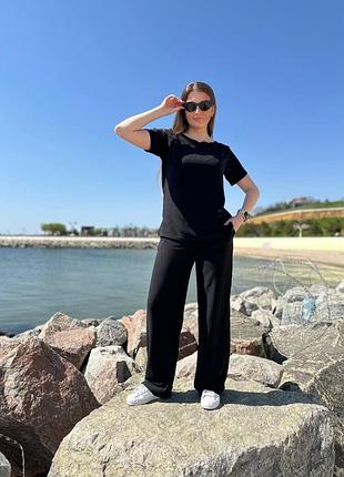 Брючний костюм жіночий повсякденний легкий літній базовий чорний синій блакитний рожевий батал