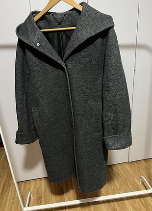 Тепле осінь-весна пальто. сіре. з капюшоном. м-л
