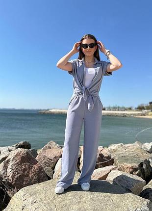 Брючний костюм жіночий повсякденний легкий літній базовий чорний сірий блакитний рожевий батал