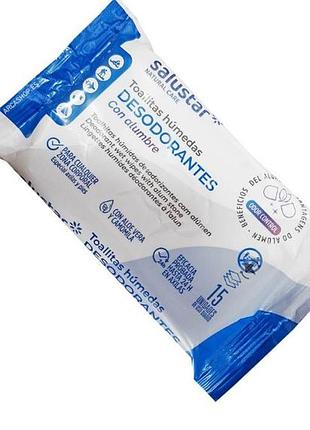 Дезодорувальні вологі очисні серветки з квасцями проти поту salustar toallitas desodorantes, 15 шт., запалення