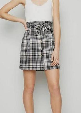 Короткая хлопковая муслиновая юбочка в клетку, клетчатая короткая юбка хлопок муслин 50-54 г.