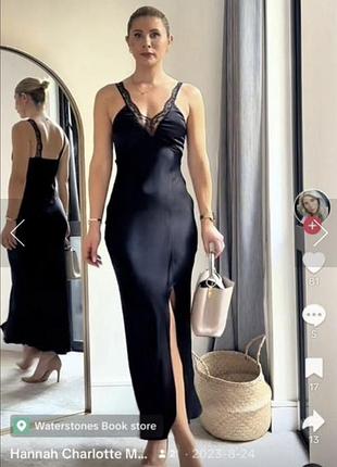 Черное платье zara в бельевом стиле с кружевом р. м