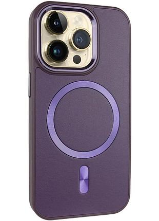 Шкіряний чохол snapcase with magsafe для apple iPhone 14 pro max рожевий (6.7") dark purple