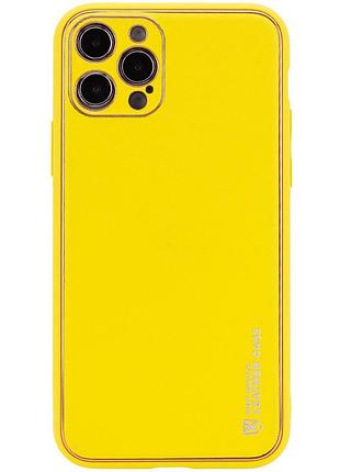 Шкіряний чохол xshield для apple iphone 14 pro max (6.7") жовтий / yellow