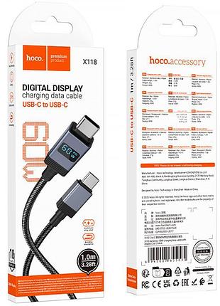 Дата кабель hoco x118 generous with display type-c to type-c 60w (1m) black 5