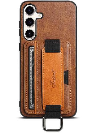 Кожаный чехол wallet case and straps для samsung galaxy s24+ коричневый / brown