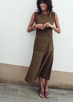 Контрастна сукня міді з ременем від zara, розмір м