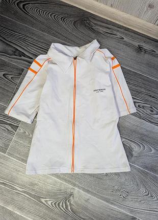 Футболка детская спортивная поло на молнии на 9-10 лет белого цвета