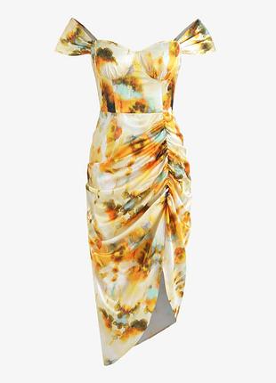 Новое сатиновое платье асимметричного кроя со сборками "cider". размер l.