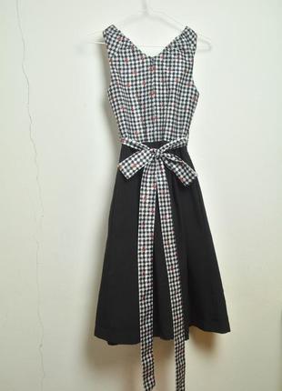 Винтажное баварское платье с фартуком черно белая клетка олени винтаж миди скидки 1+1=33 фото