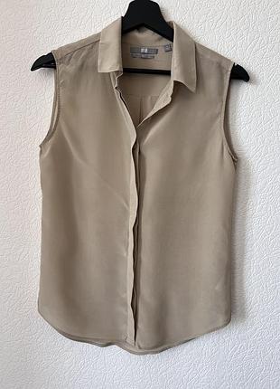 Бежева шовкова блуза/топ/майка/сорочка з коротким рукавом uniqlo