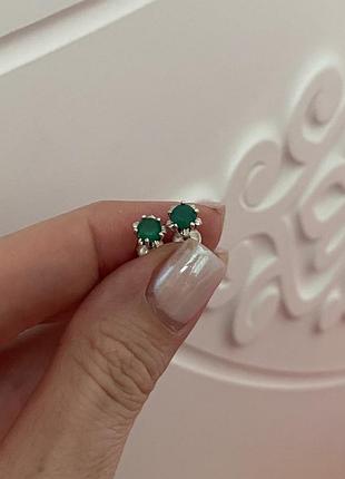 Сережки срібло 925 зелений агат