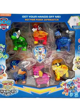 Игровой набор щенячий патруль ph038, 6 светящихся фигурок и нагрудный значок