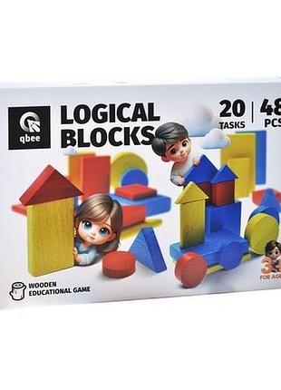 Деревянная развивающая игра "логические блоки дьенеша" qb700-006, 48 элементов