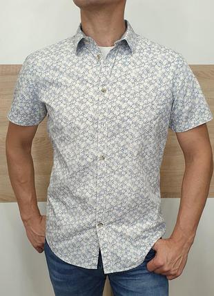 Steel & jelly сорочка - m - блакитна - короткий рукав чоловіча fсm  • британський бренд • 100% cotton    • новий стан