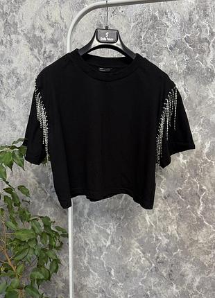 Футболка топ чорна оверсайз футболка з камінцями asos
