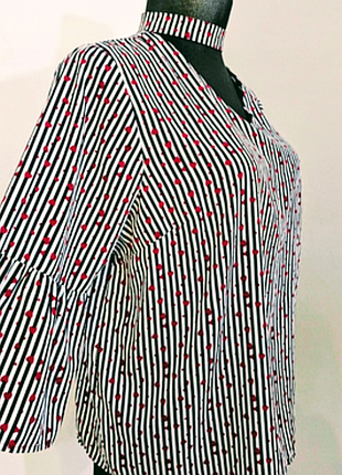 Блузка с сердечками, женская белая блуза в полоску, женская одежда