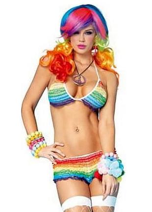 Райдужний купальник з сітки з мереживними рюшами кольори прайду