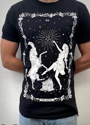 Готическая ведьмская футболка карта Таро дьявол