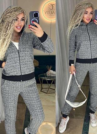 Спортивний костюм жіночий теплий повсякденний базовий на осінь осінній синій коричневий батал