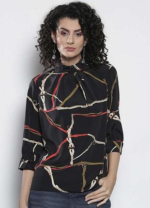 Жіноча стильна блуза з коміром-стійкою, рукавом 3/4 та завʼязками на шиї