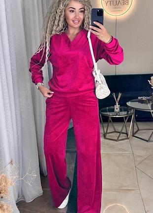 Спортивний костюм жіночий велюровий повсякденний базовий на осінь осінній рожевий чорний коричневий батал