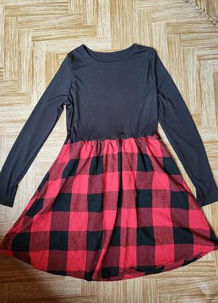 Платье в клетку с длинным рукавом shein l