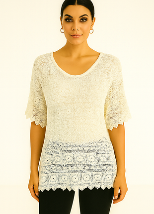 Женская вязаная туника молочного цвета с ажурным узором / george / eu 40-42 / l-xl / состояние идеальный!!!