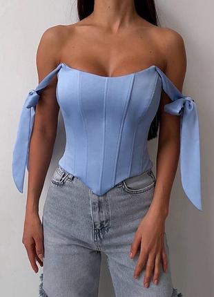 Шовковий корсет блакитний корсет топ корсет блакитного кольору