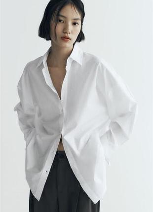 Zara женская белая рубашка ,оверсайз !оригинал