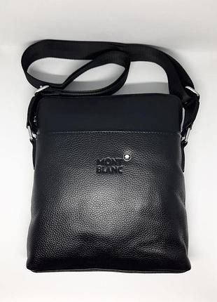 Мужская сумка кожаная через плечо mont blanc черный мессенджер брендовая барсетка из натуральной кожи