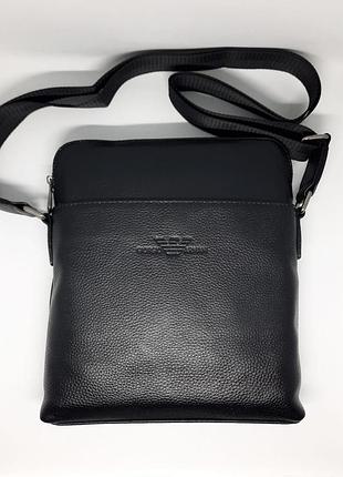 Мужская сумка кожаная через плечо armani черный мессенджер армани брендовая барсетка из натуральной кожи