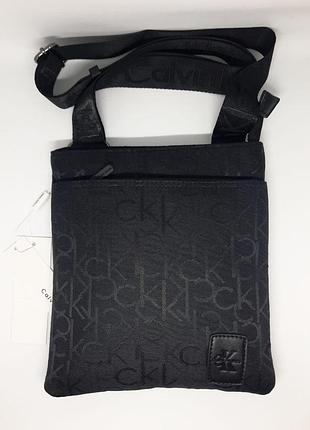 Тонка мужска сумка через плечо calvin klein повседневный черный мессенджер с плечевым ремнем келвин кляйн