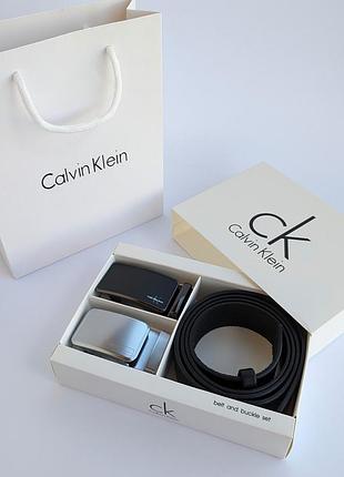 Чоловічий шкіряний ремінь з механічною пряжкою ck красивий чорний пояс високої якості у фірмовій упаковці