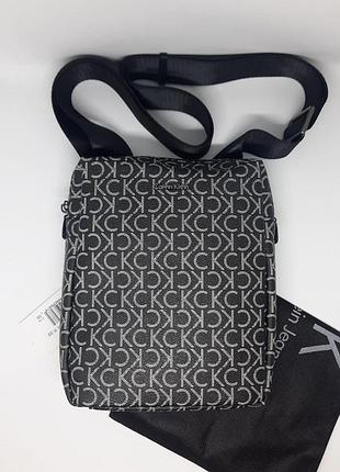 Мужская сумка через плечо calvin klein брендовая барсетка келвин кляйн модная планшетка канва cерая